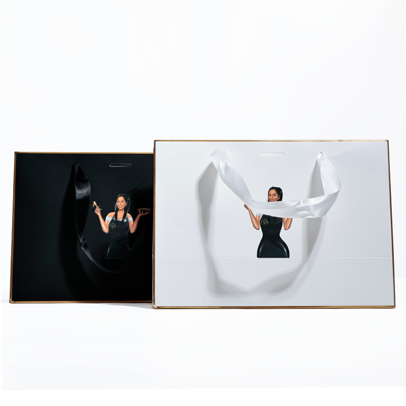Black and white same style gold-painted paper bag
