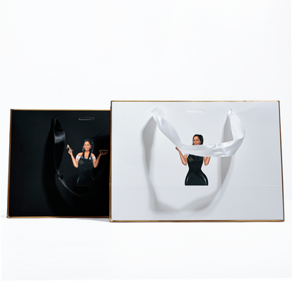Black and white same style gold-painted paper bag