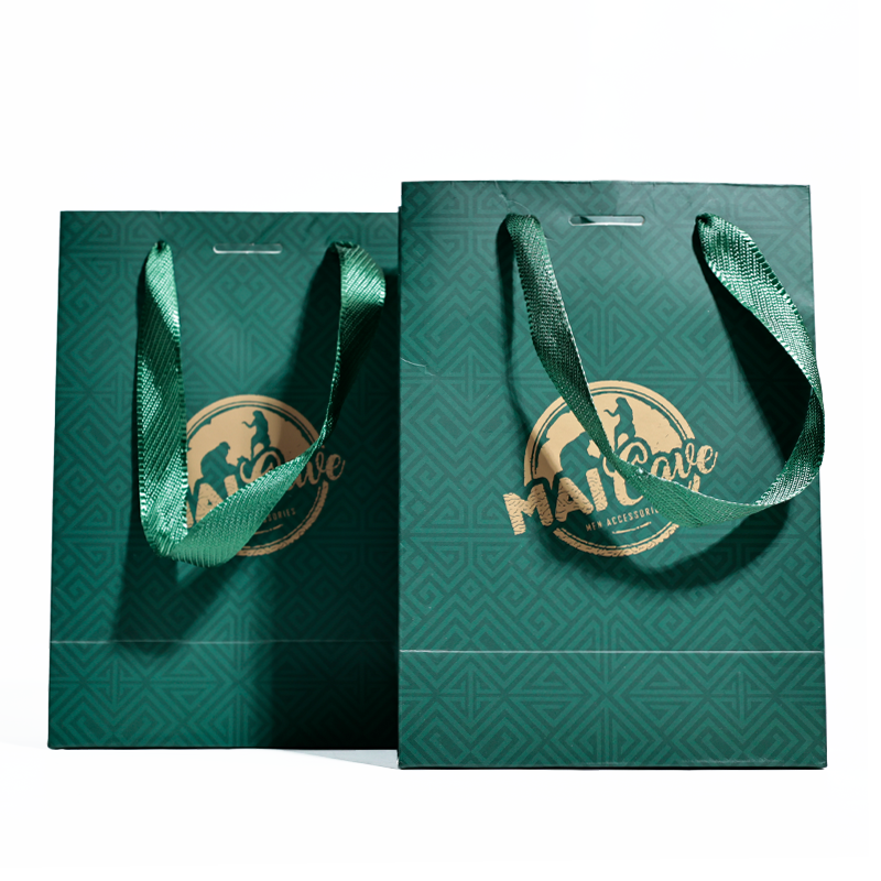 Green small size pattern gold stamping paper bag