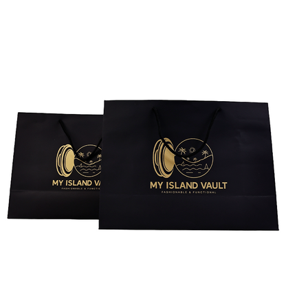 Black kraft paper tote bag with gold print