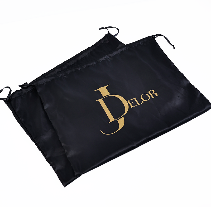 Black long pattern gold-stamped drawstring bag
