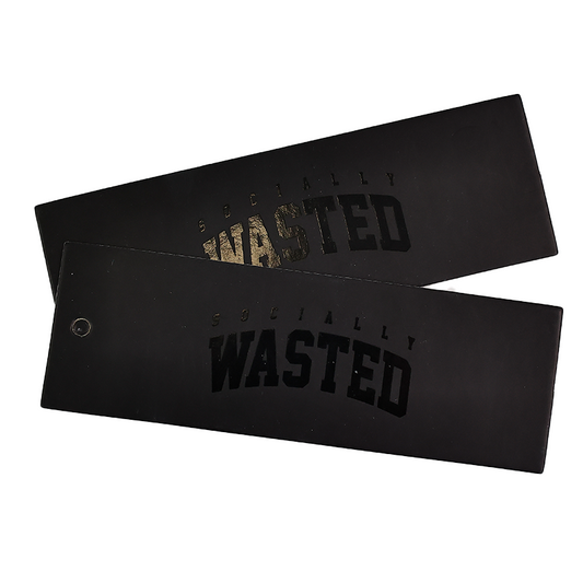 Black long UV printed hangtag