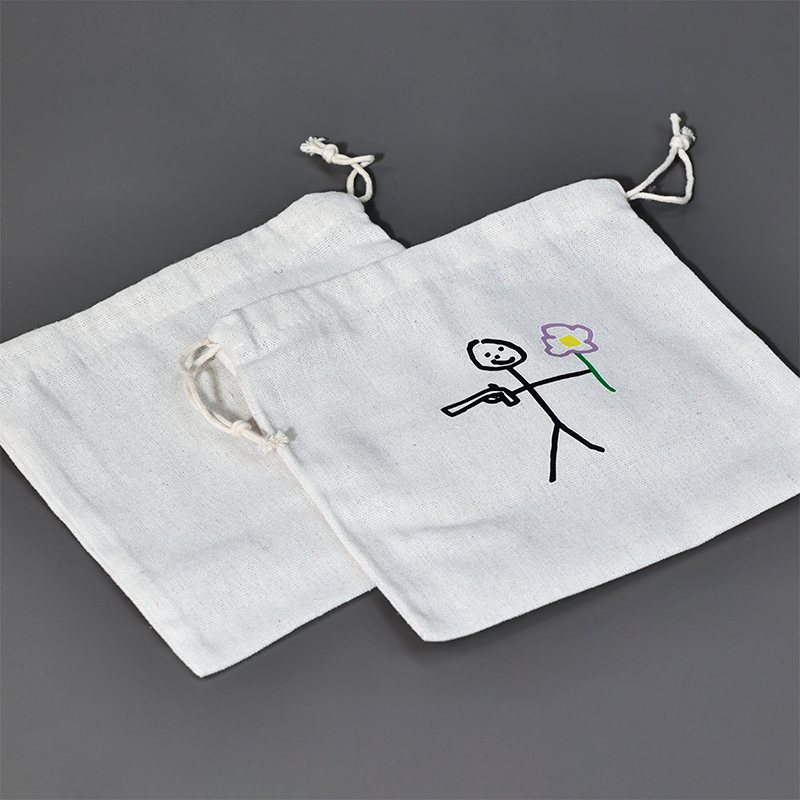 White small size canvas drawstring bag