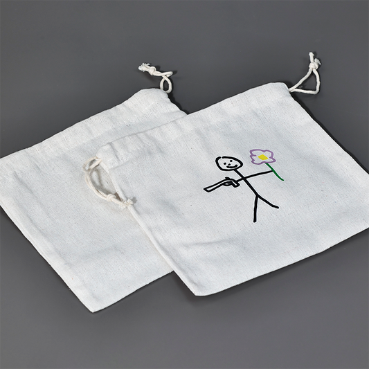 White small size canvas drawstring bag
