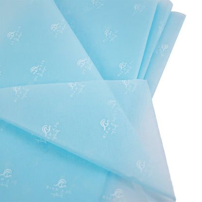 Blue wrapping paper pattern with white print