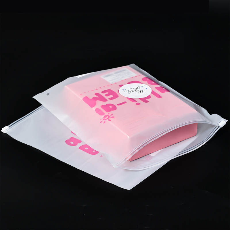 Pink printed transparent frosted PE zipper bag