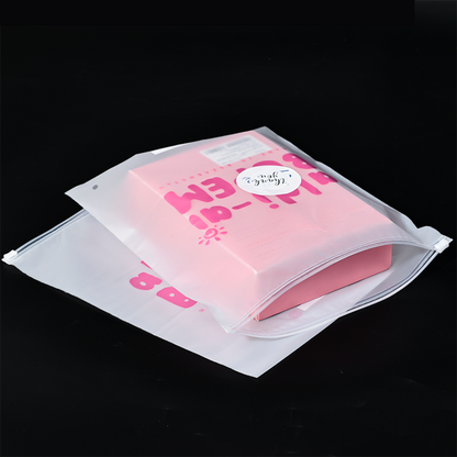 Pink printed transparent frosted PE zipper bag