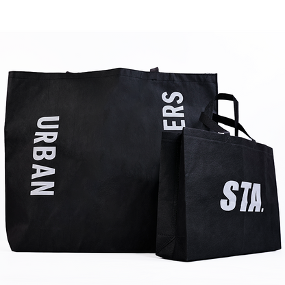 Various sizes of black non-woven bags