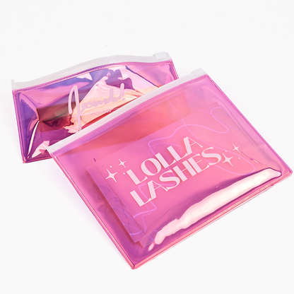 Various sizes of pink laser PVC zipper bags