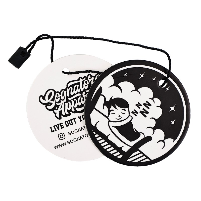 Black multi-pattern style hangtag