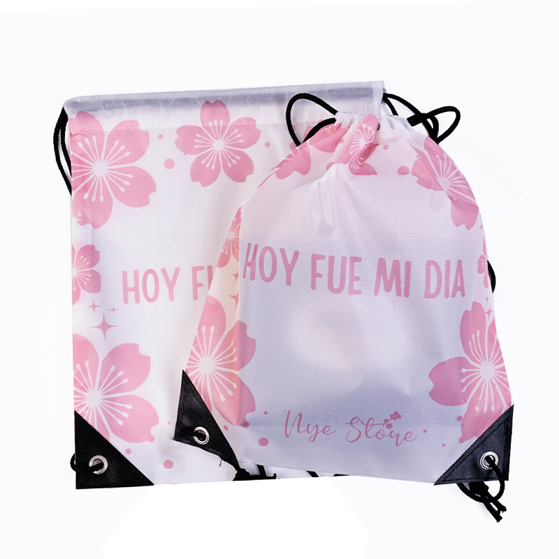 Small size pink cherry blossom backpack drawstring bag