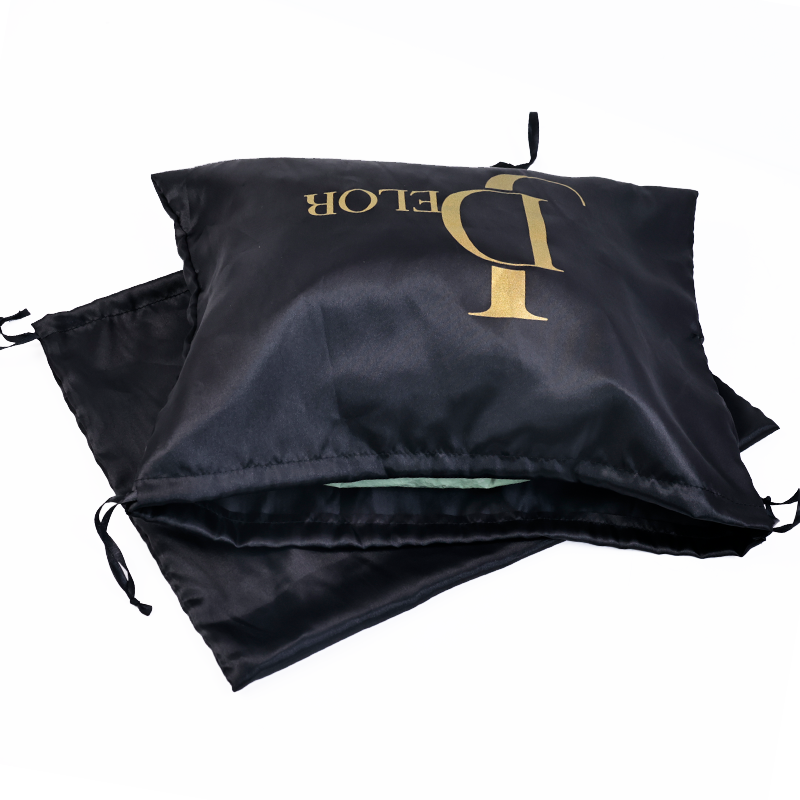 Black long pattern gold-stamped drawstring bag