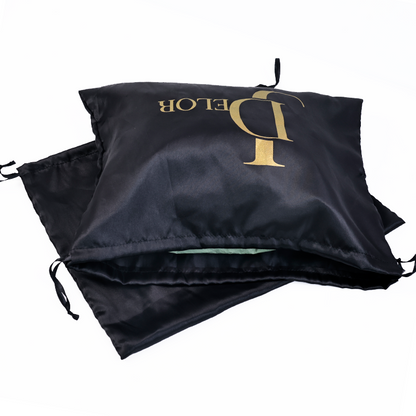 Black long pattern gold-stamped drawstring bag