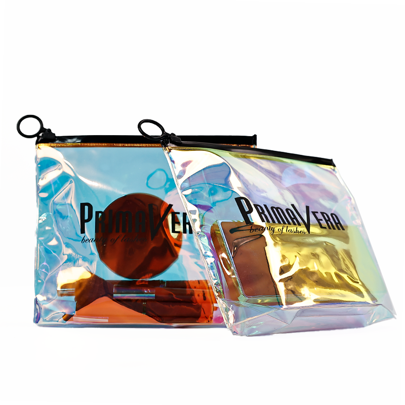 PVC laser translucent black ring zipper bag