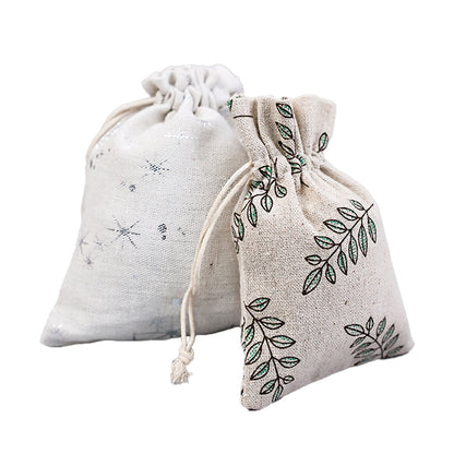 Graphic print linen drawstring bag