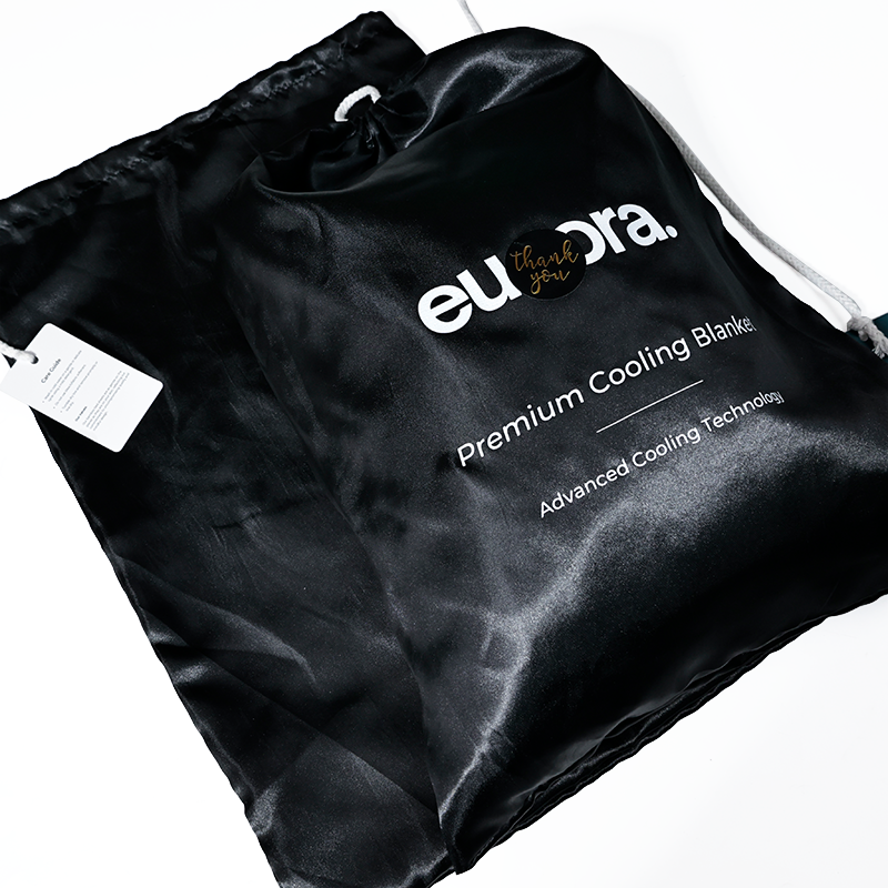Black silk drawstring bag