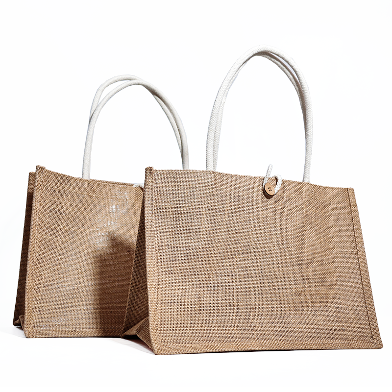 Button closure linen tote bag