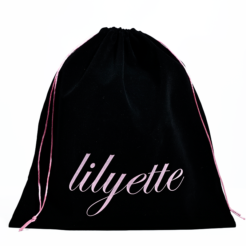 Black flannel drawstring bag