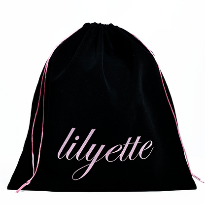 Black flannel drawstring bag