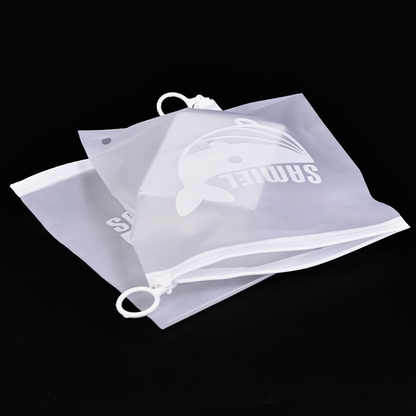 Square white ring zipper white frosted zipper bag