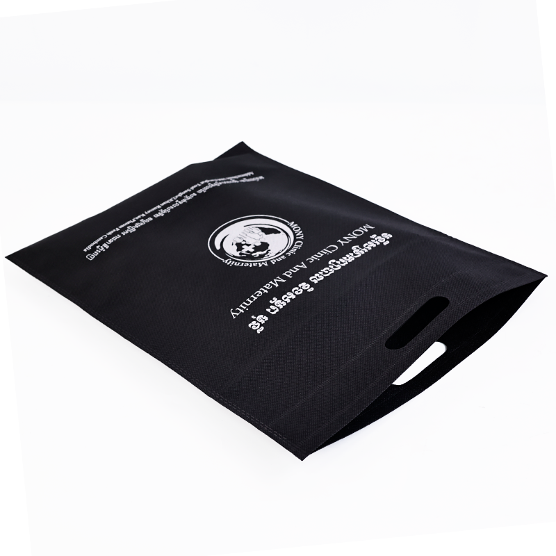 Black non-woven four-finger flat tote bag