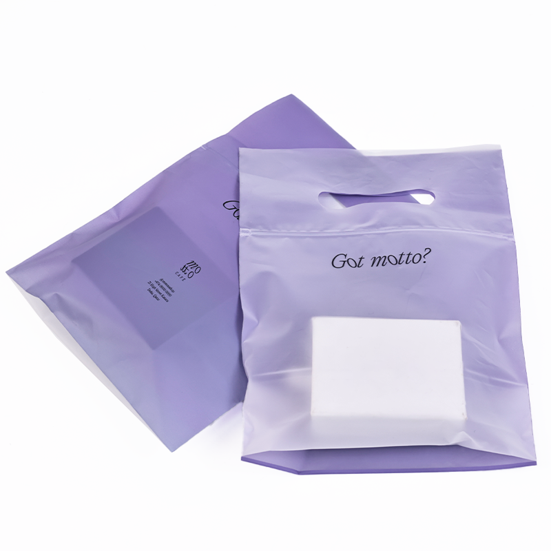 Purple single-sided transparent four-finger hand-held frosted bottom zipper bag