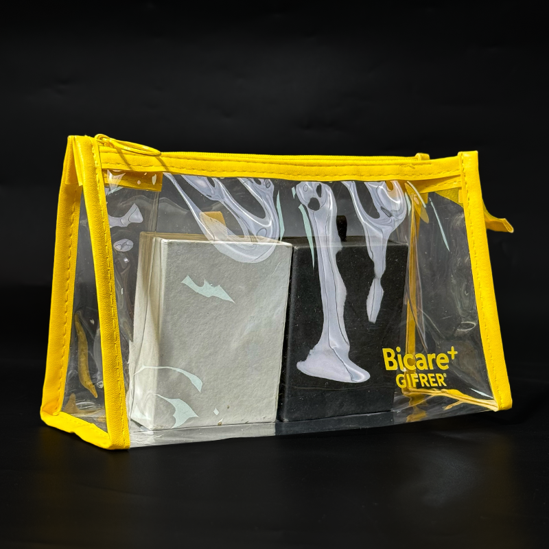 Transparent PVC yellow edging bottom zipper bag
