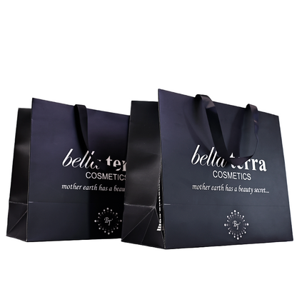 Various sizes of black card paper bags