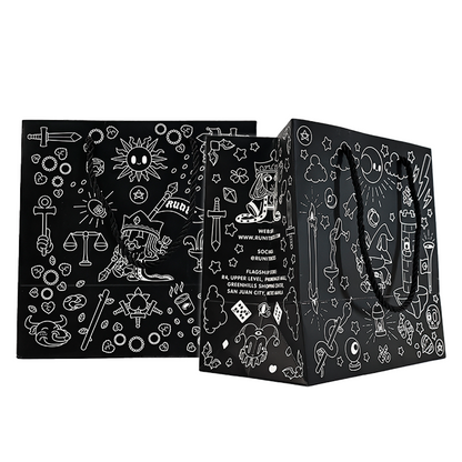 Black multi-pattern full-print paper bag