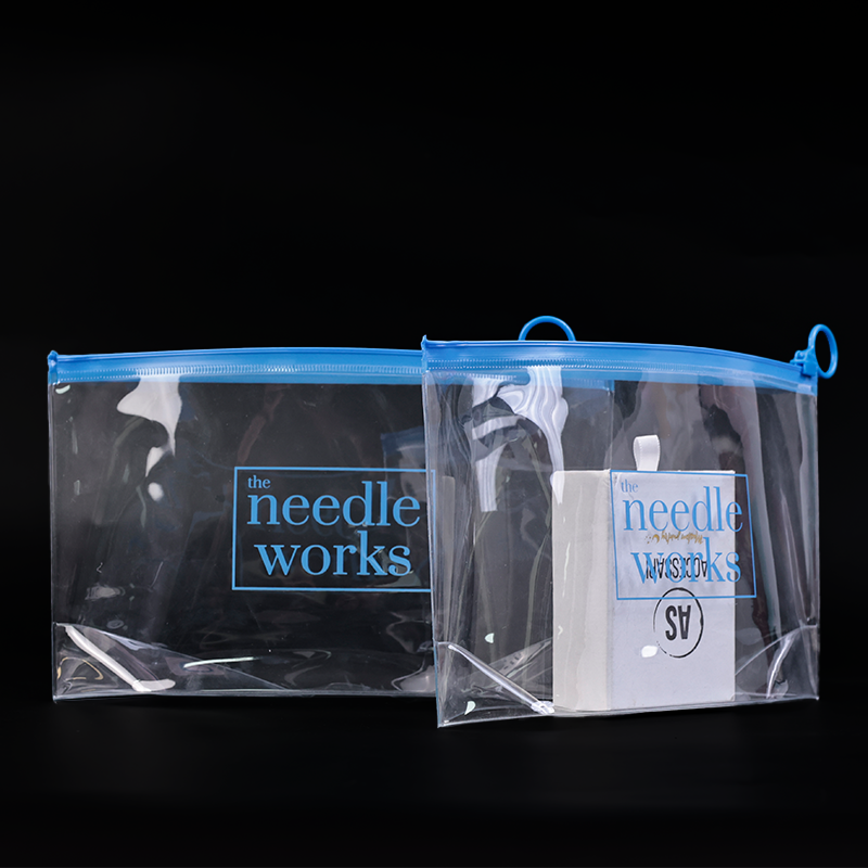 Long transparent bottomed blue ring PVC zipper bag