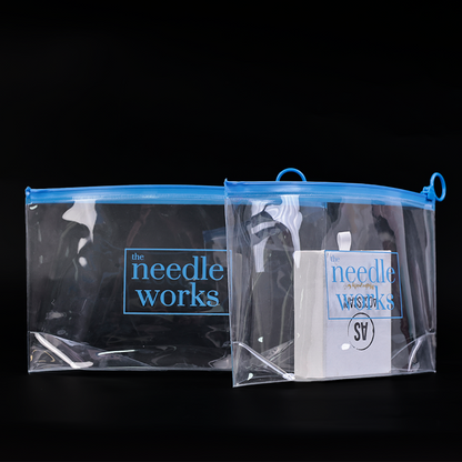 Long transparent bottomed blue ring PVC zipper bag