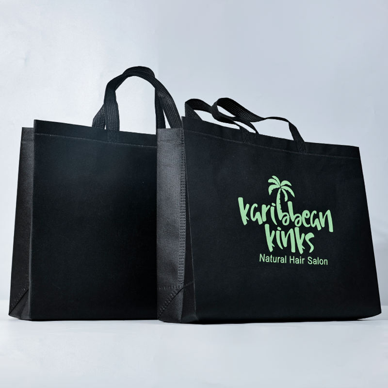 Black non-woven green printed tote bag