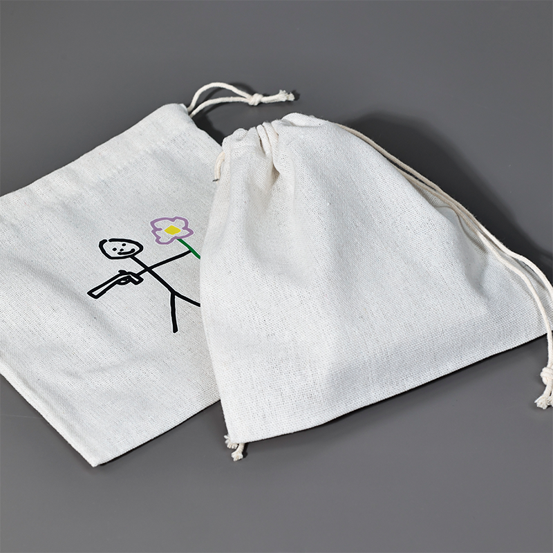 White small size canvas drawstring bag