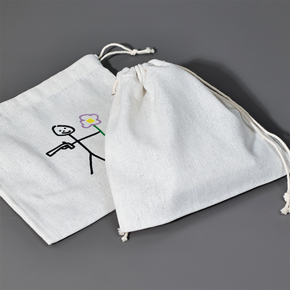 White small size canvas drawstring bag