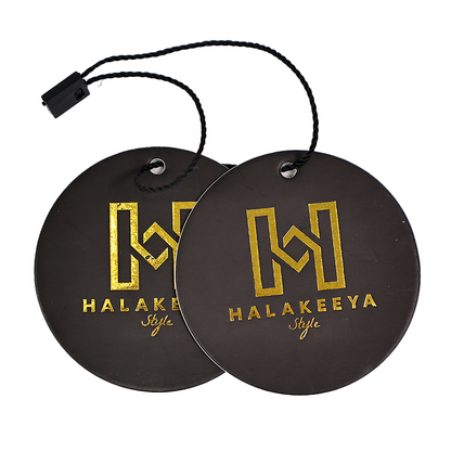 Black round pattern gold stamped hangtag
