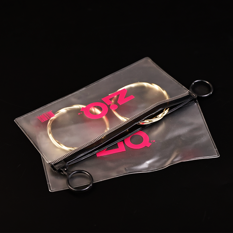 Long transparent frosted black ring zipper bag