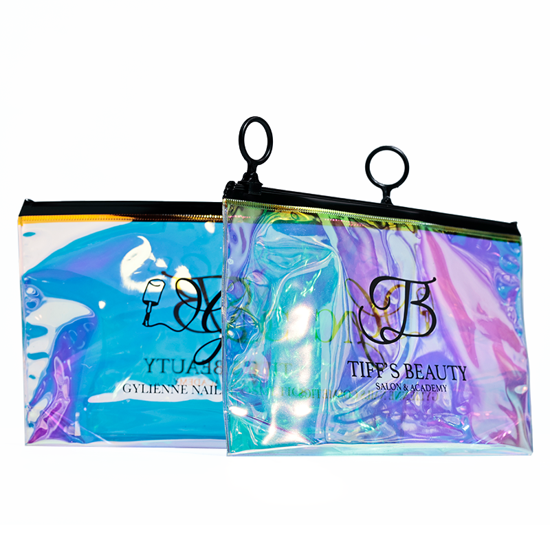 Transparent laser bottom PVC zipper bag