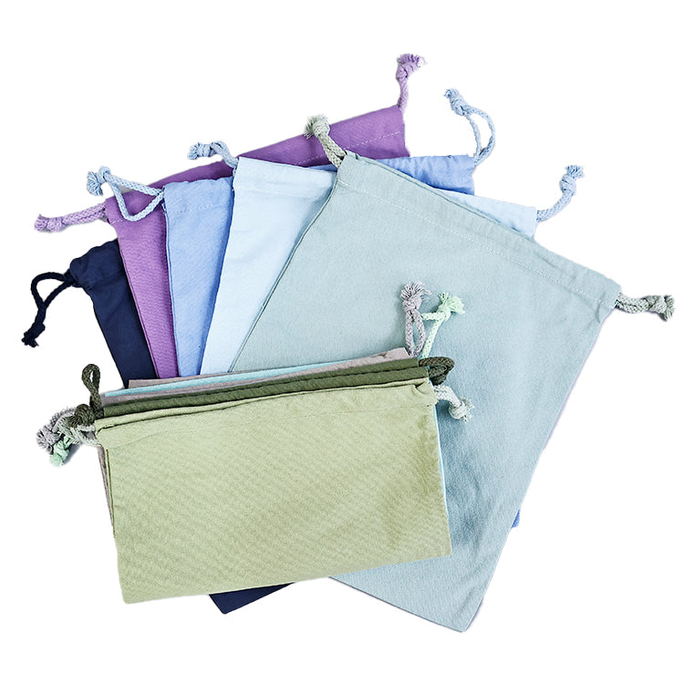 Teal cotton drawstring bag