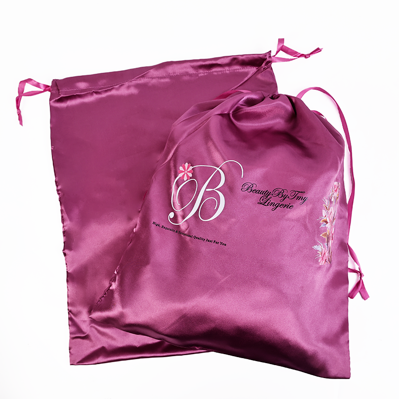 Purple Large Size Satin Drawstring Bag