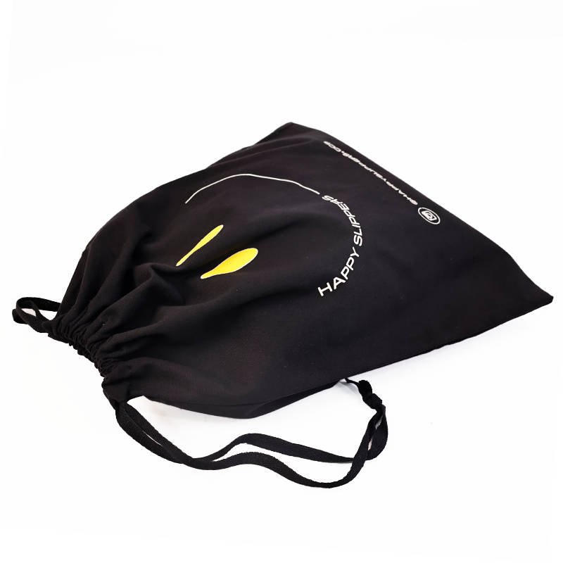 Black canvas drawstring bag