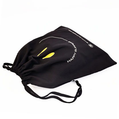 Black canvas drawstring bag