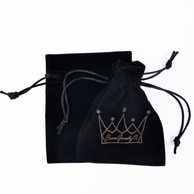 Black small size pattern gold foil velvet drawstring bag