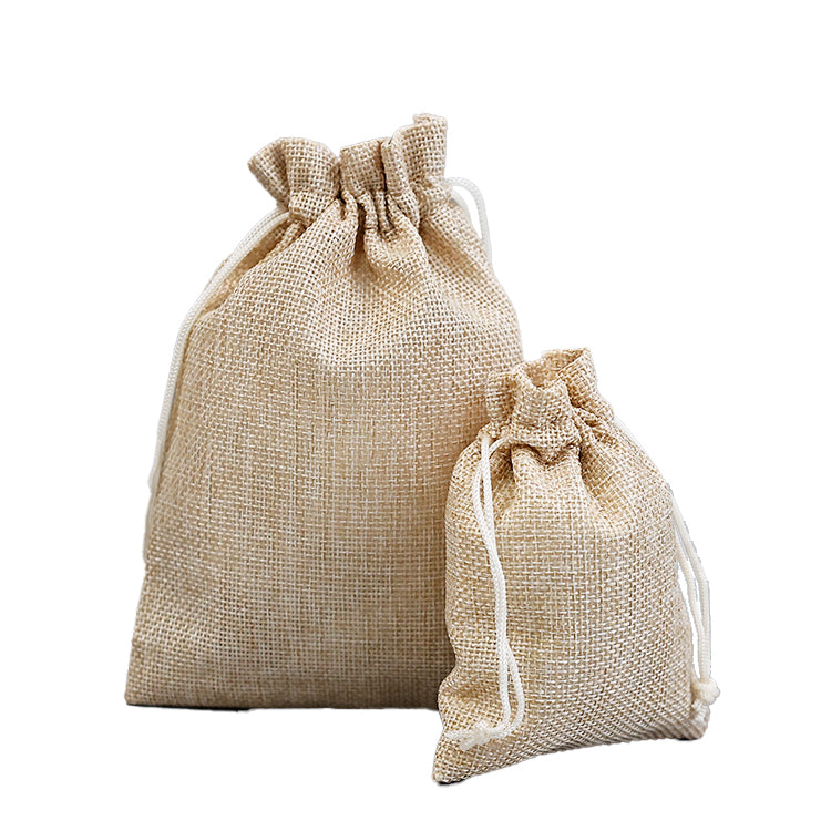 Beige Linen Drawstring Bag