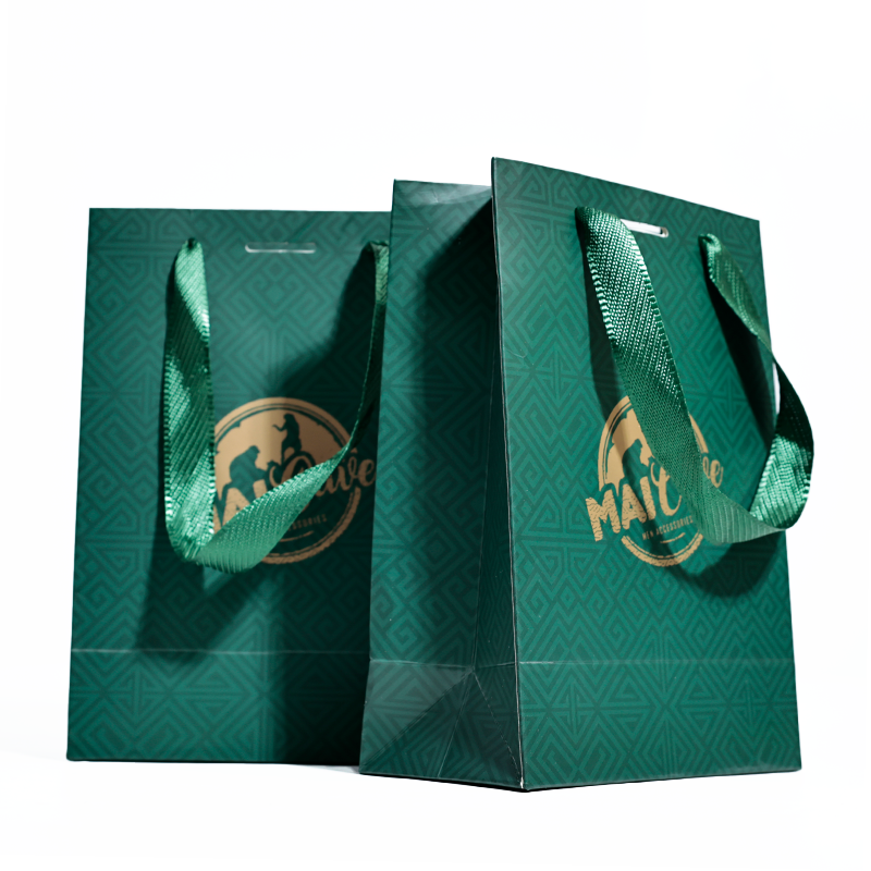 Green small size pattern gold stamping paper bag