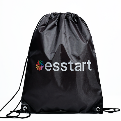 Black polyester drawstring backpack bag