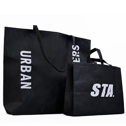 Various sizes of black non-woven bags
