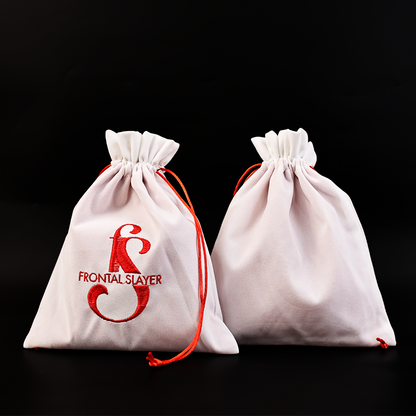 White flannel pattern embroidered drawstring bag