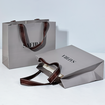 Gray paper bag with drawstring