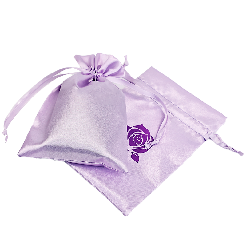 Purple satin drawstring bag