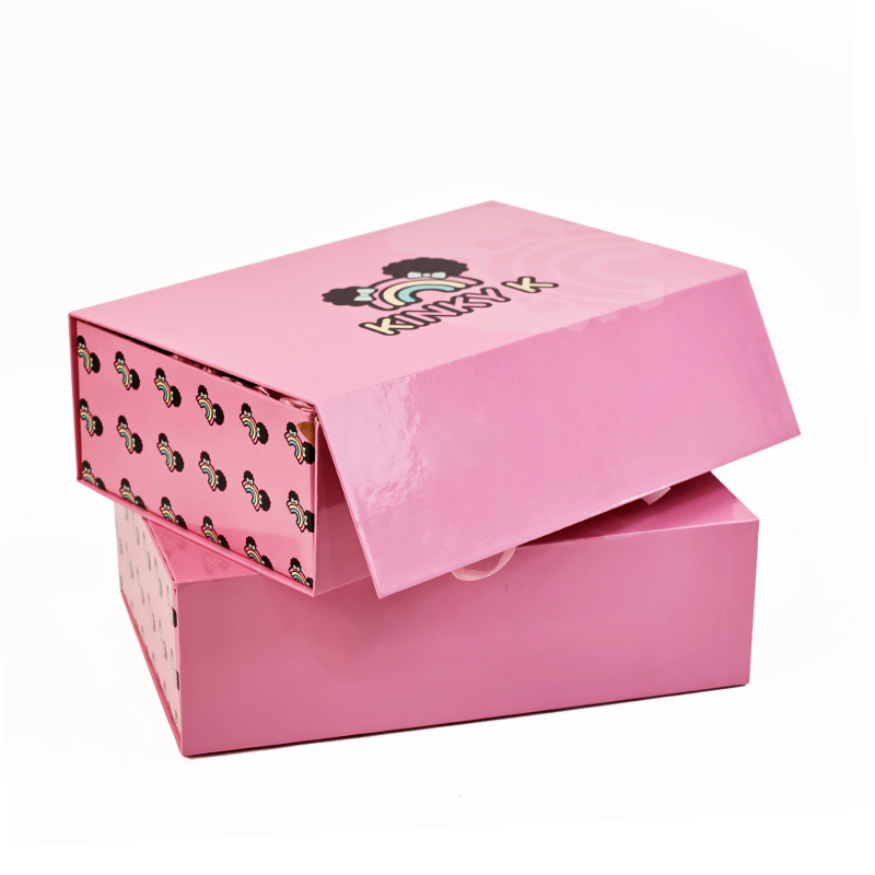 Pink silk folding magnetic box with built-in cloth